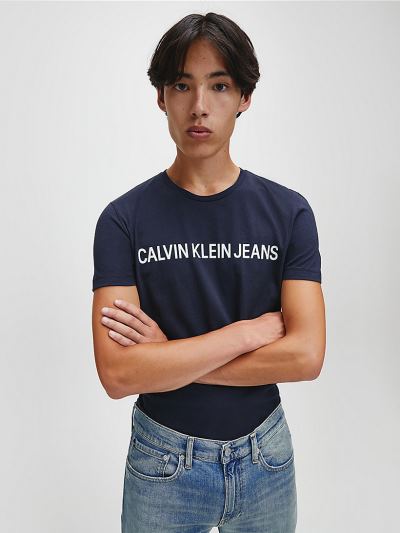 Calvin Klein Ruhák HU575068 | Calvin Klein Organic Cotton Logo Férfi Póló Sötétkék